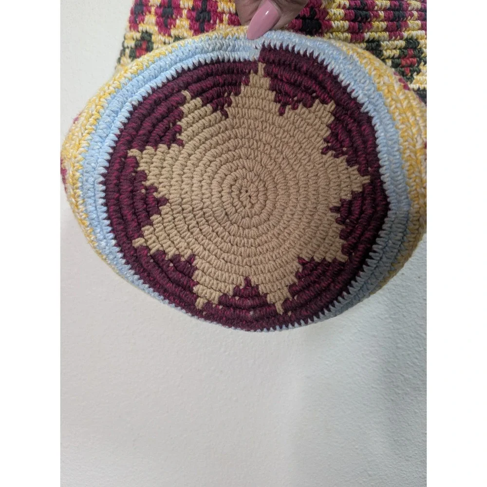Vintage Crochet Bucket Bag Boho Indie Festival Hippie Shoulder Crossbody Purse